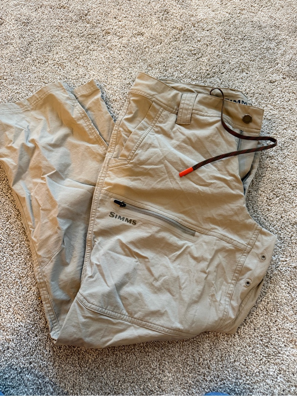 Simms Khaki Outdoor Fishing Chinos with Zipper Pocket, size 34